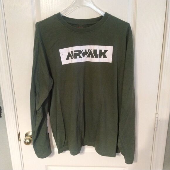 Vintage Airwalk Skateboard Graphic Shirt Men's X-Large Army Green Long Sleeve - Picture 1 of 11